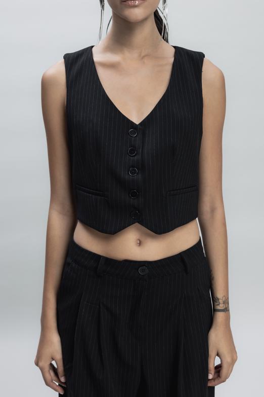 Bayan Siyah Crop Fit Yelek - BSL