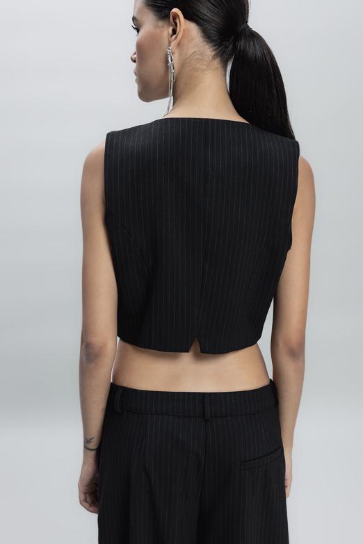 Bayan Siyah Crop Fit Yelek - BSL