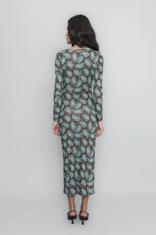 Bayan Yeşil Drapeli  Kalem Midi Elbise - BSL