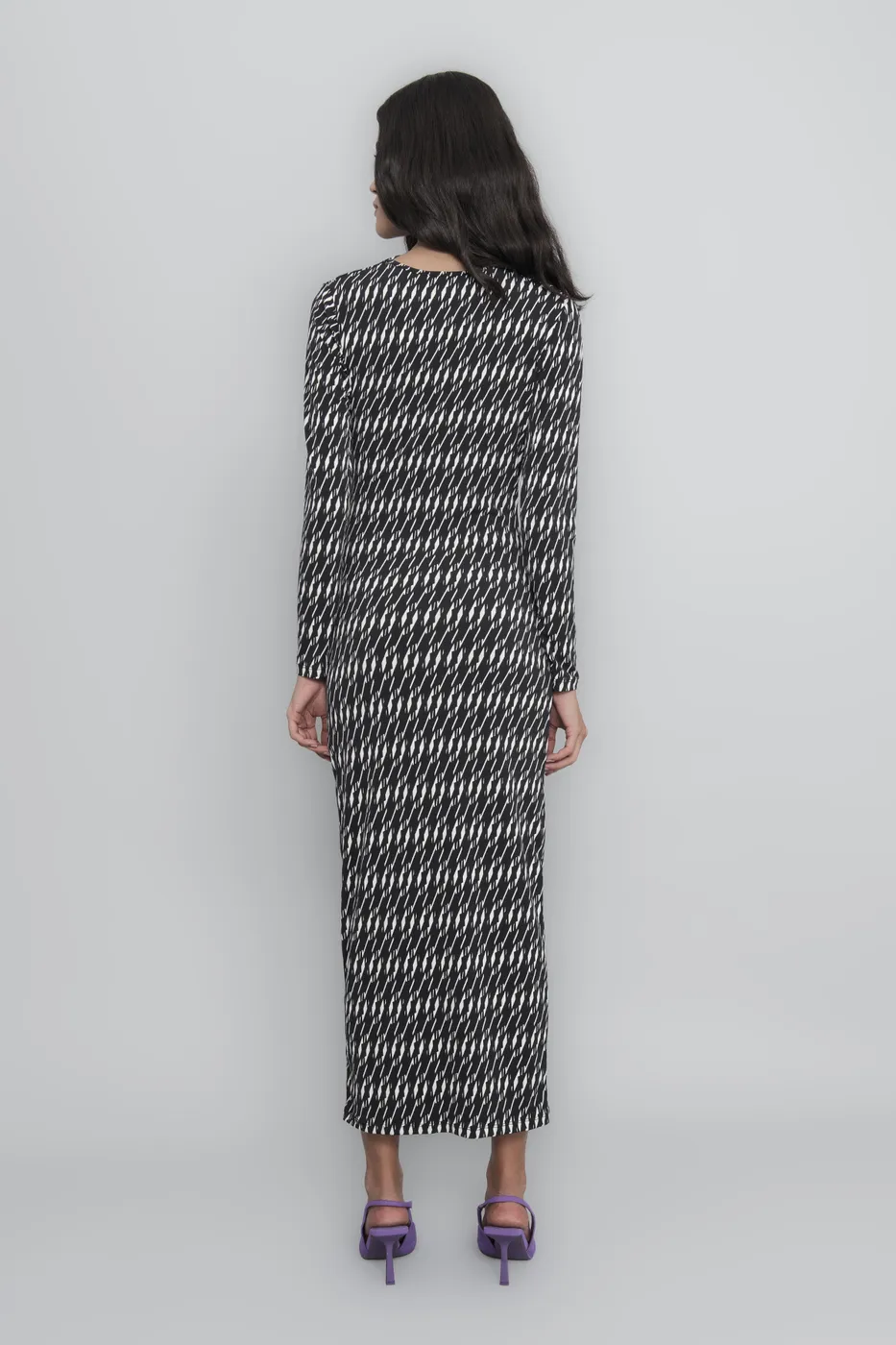 Bayan Siyah Drapeli  Kalem Midi Elbise