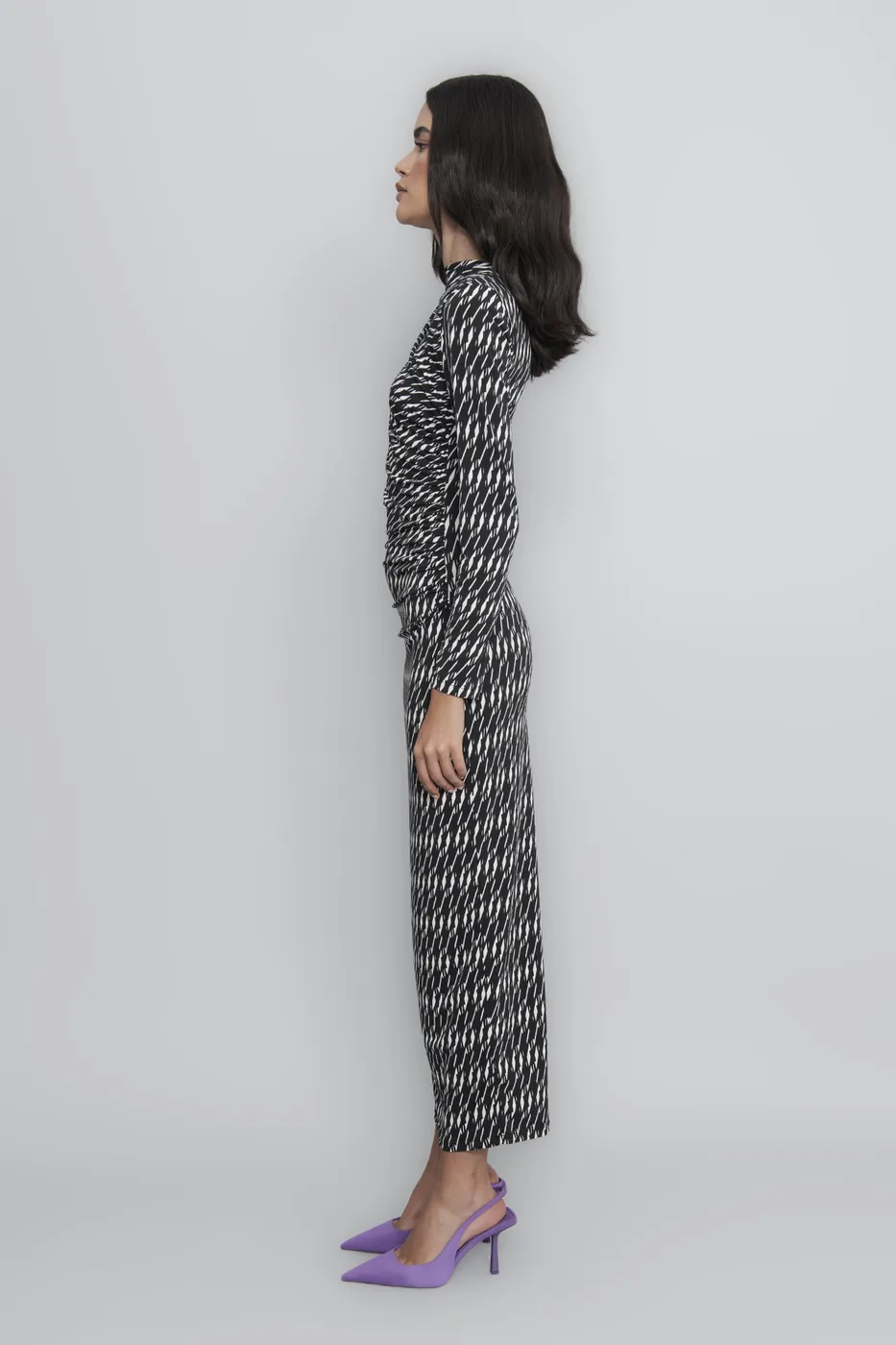 Bayan Siyah Drapeli  Kalem Midi Elbise