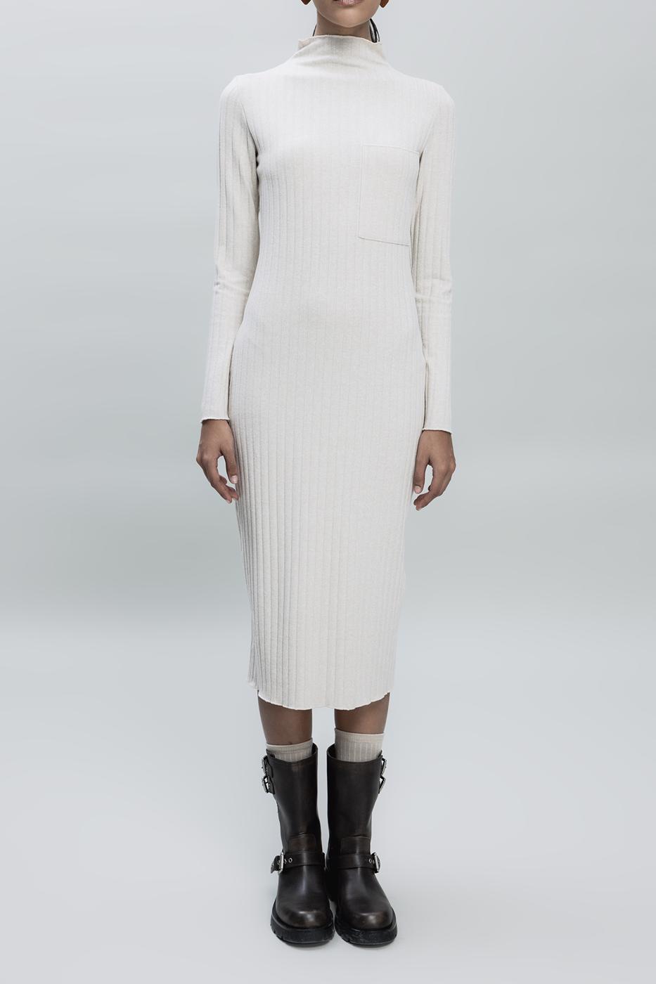 Bayan Bej Cep Detaylı Midi Elbise