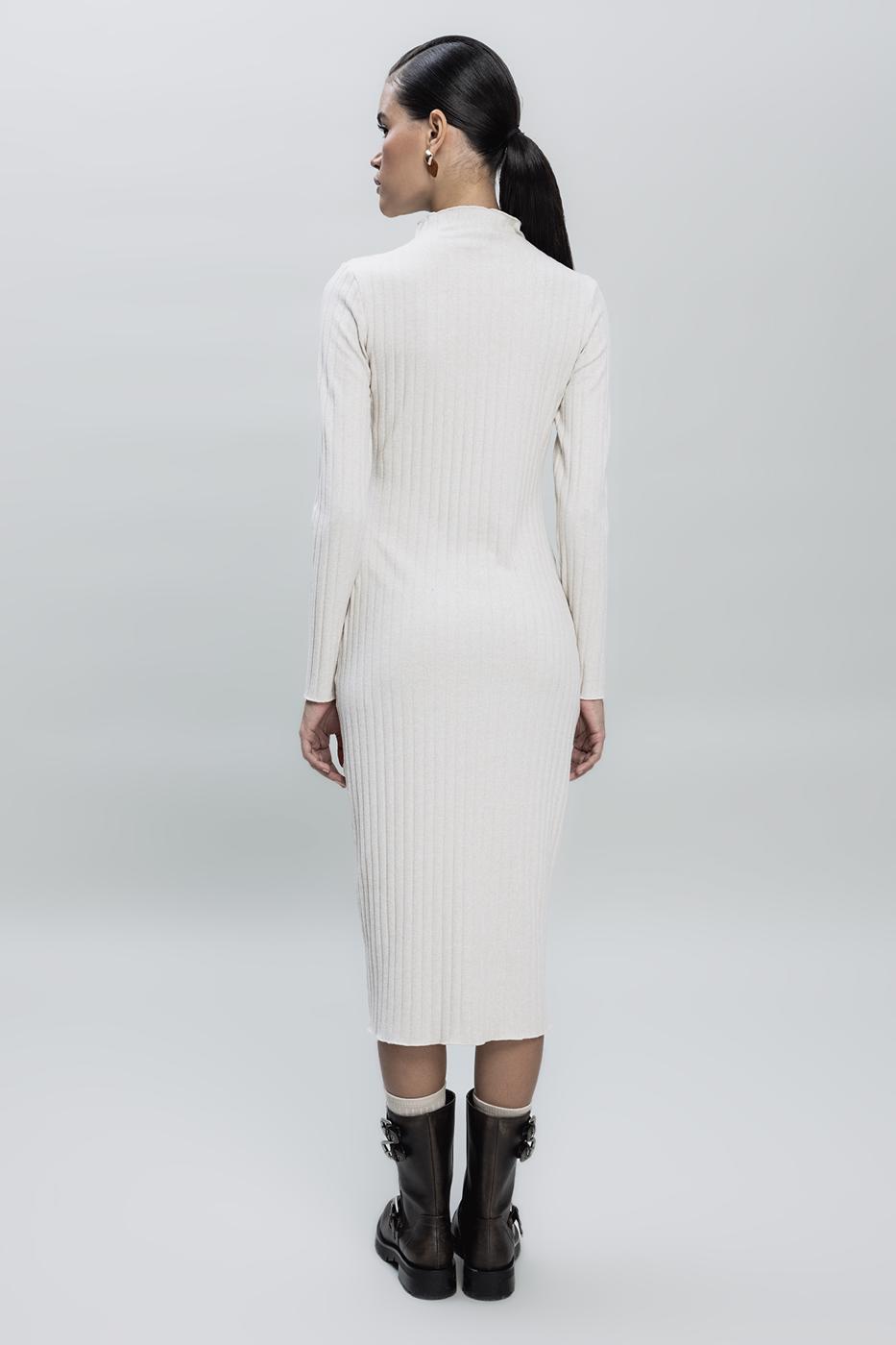 Bayan Bej Cep Detaylı Midi Elbise