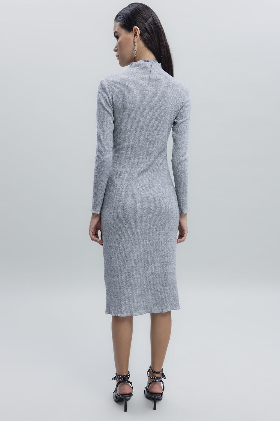 Bayan Gri Cep Detaylı Midi Elbise