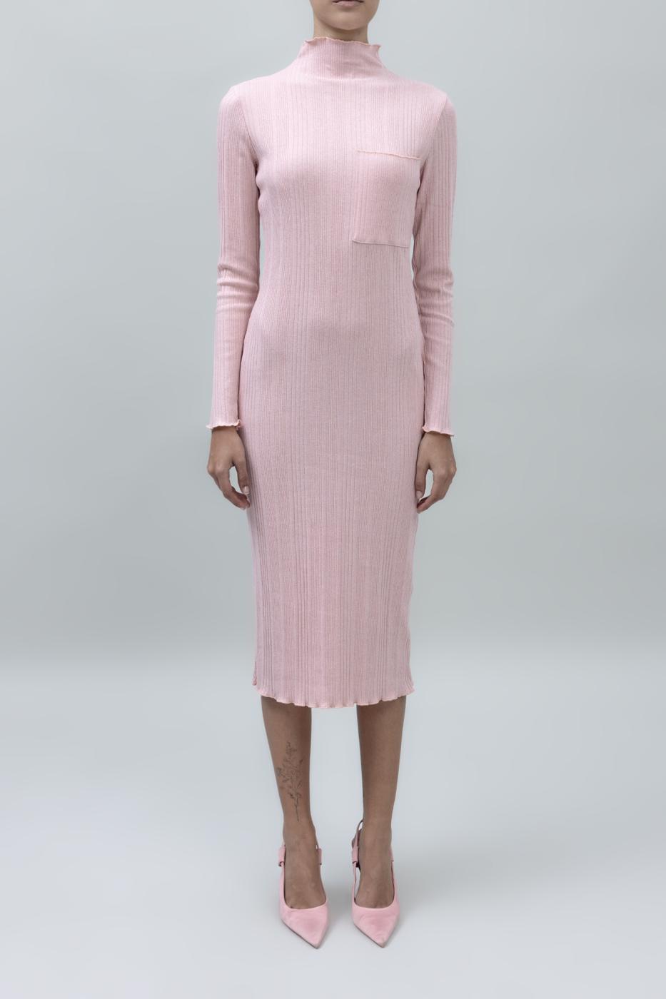 Bayan Pembe Cep Detaylı Midi Elbise