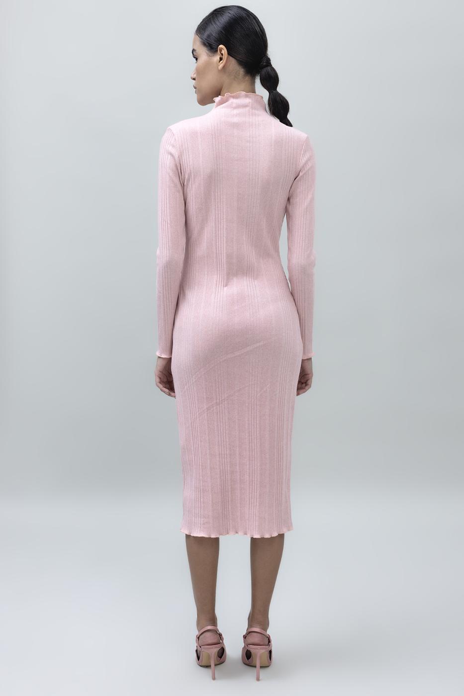 Bayan Pembe Cep Detaylı Midi Elbise