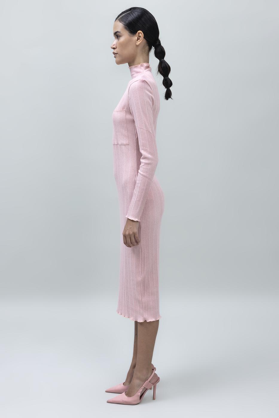 Bayan Pembe Cep Detaylı Midi Elbise