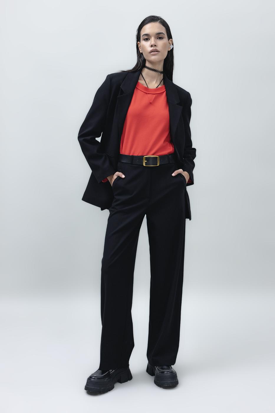 Bayan Siyah Yüksek Bel Düz Kesim Klasik Pantolon