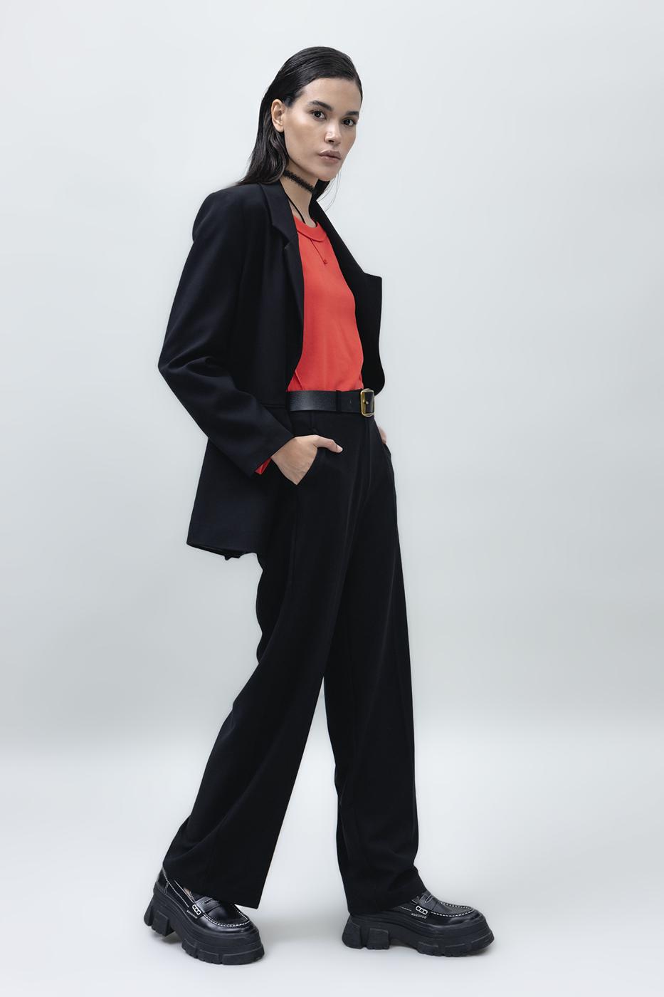 Bayan Siyah Yüksek Bel Düz Kesim Klasik Pantolon