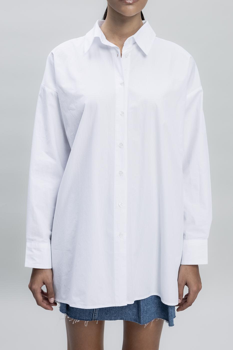 Bayan Beyaz Oversize Uzun Cotton Gömlek