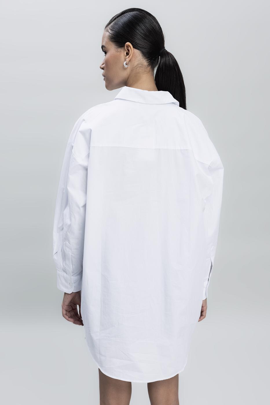 Bayan Beyaz Oversize Uzun Cotton Gömlek