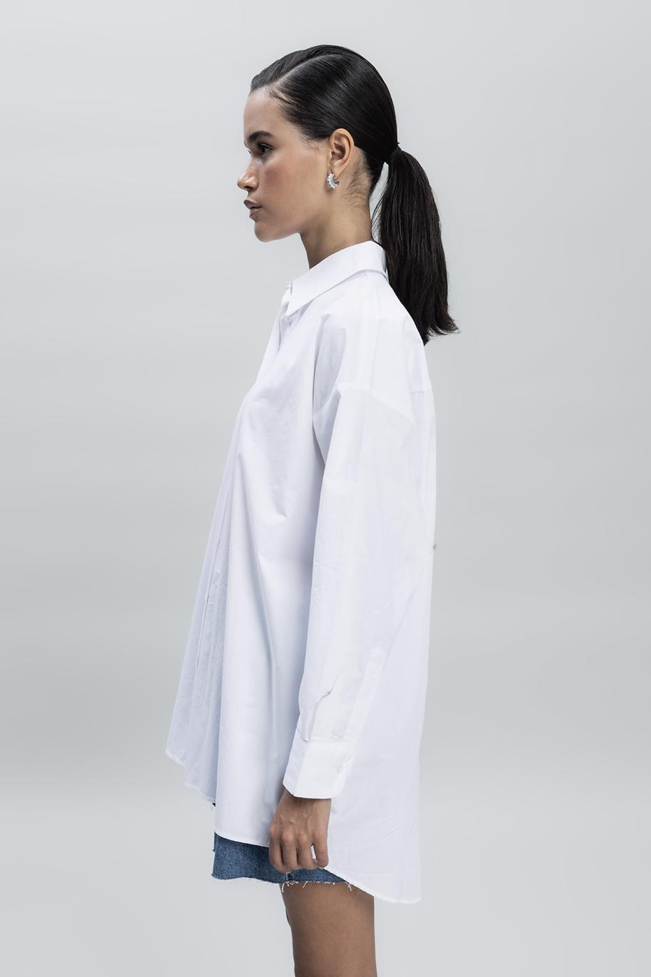 Bayan Beyaz Oversize Uzun Cotton Gömlek