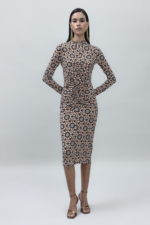 Bayan Siyah Drapeli Midi Kalem Elbise - BSL