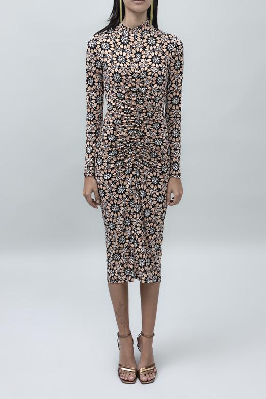 Bayan Siyah Drapeli Midi Kalem Elbise - BSL