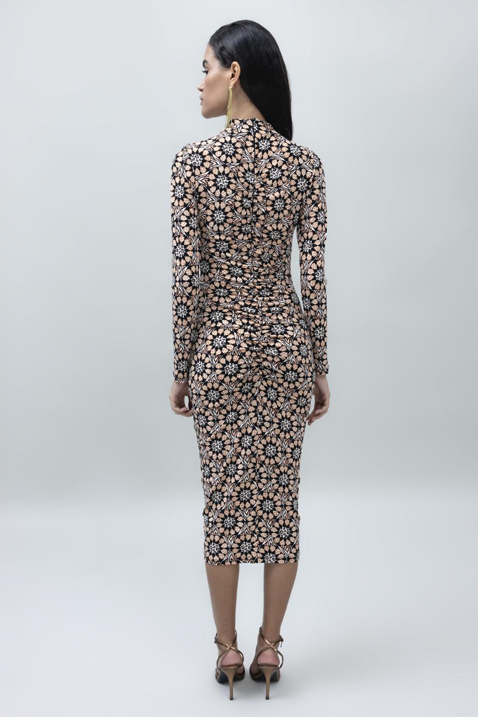 Bayan Siyah Drapeli Midi Kalem Elbise