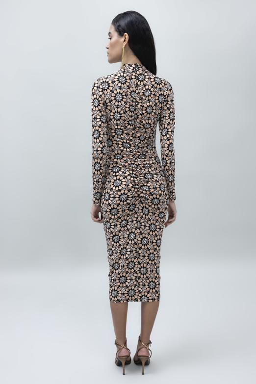 Bayan Siyah Drapeli Midi Kalem Elbise - BSL