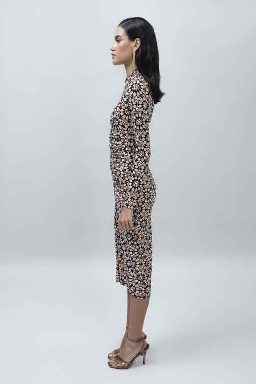 Bayan Siyah Drapeli Midi Kalem Elbise - BSL