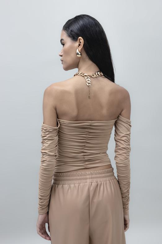 Bayan Bej Straplez Uzun Kollu Top - BSL