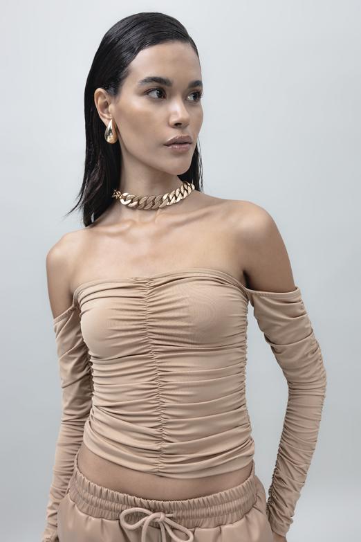 Bayan Bej Straplez Uzun Kollu Top - BSL