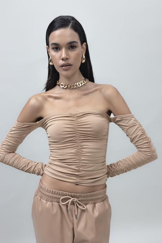 Bayan Bej Straplez Uzun Kollu Top - BSL