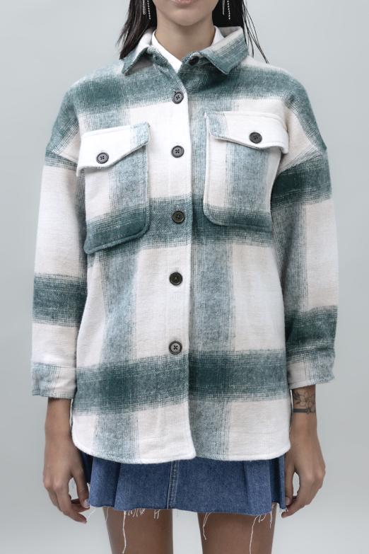 Bayan Yeşil Ekoseli Gömlek Ceket - BSL