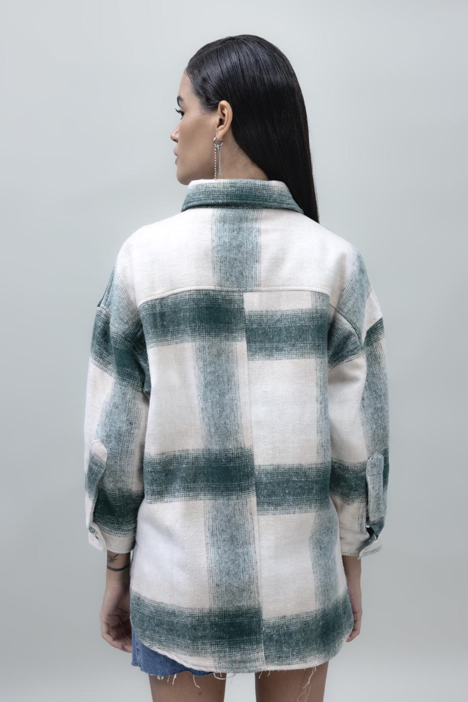 Bayan Yeşil Ekoseli Gömlek Ceket