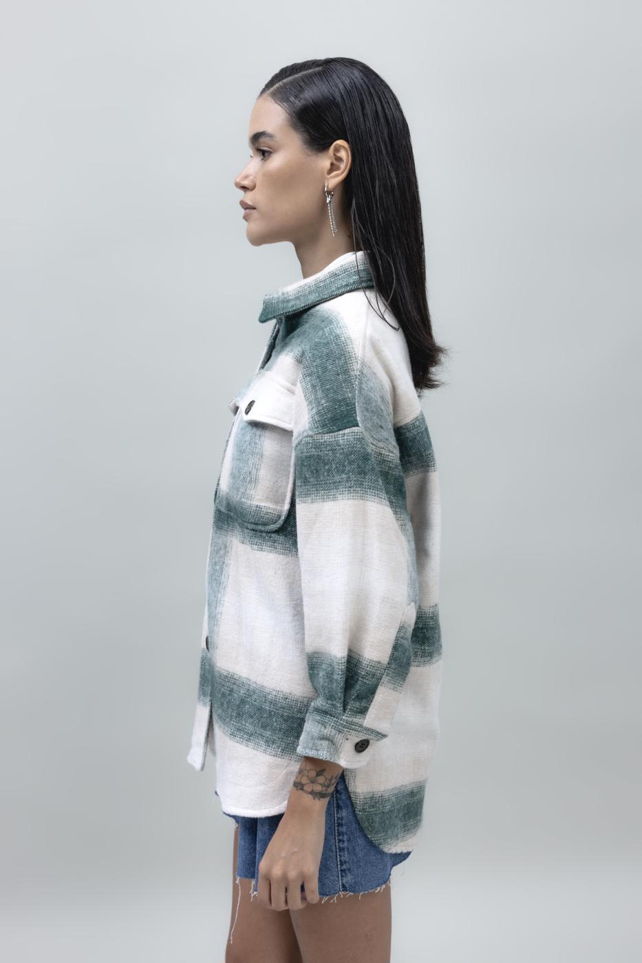 Bayan Yeşil Ekoseli Gömlek Ceket