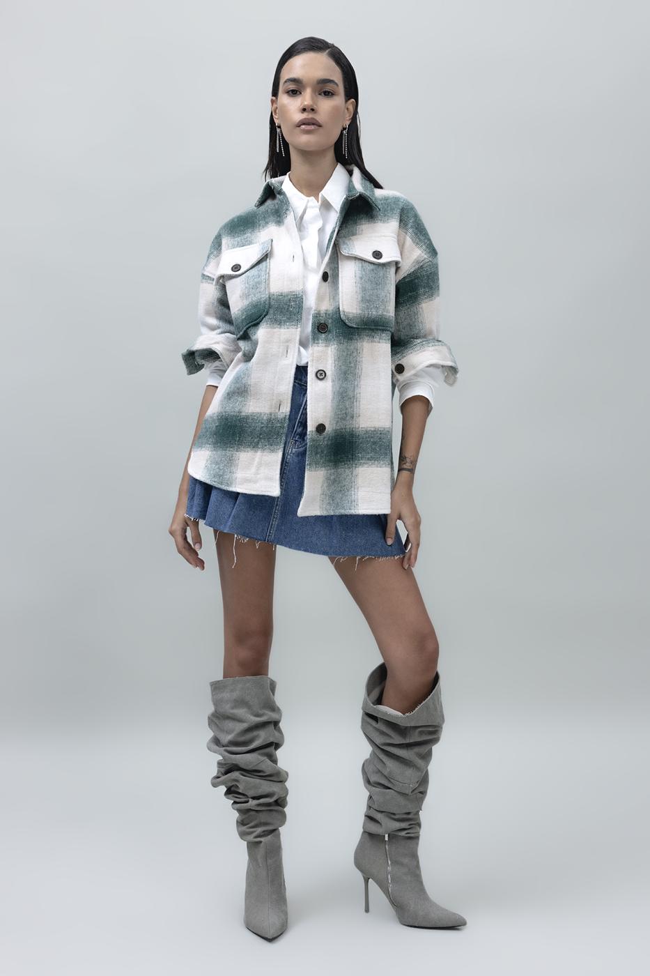 Bayan Yeşil Ekoseli Gömlek Ceket