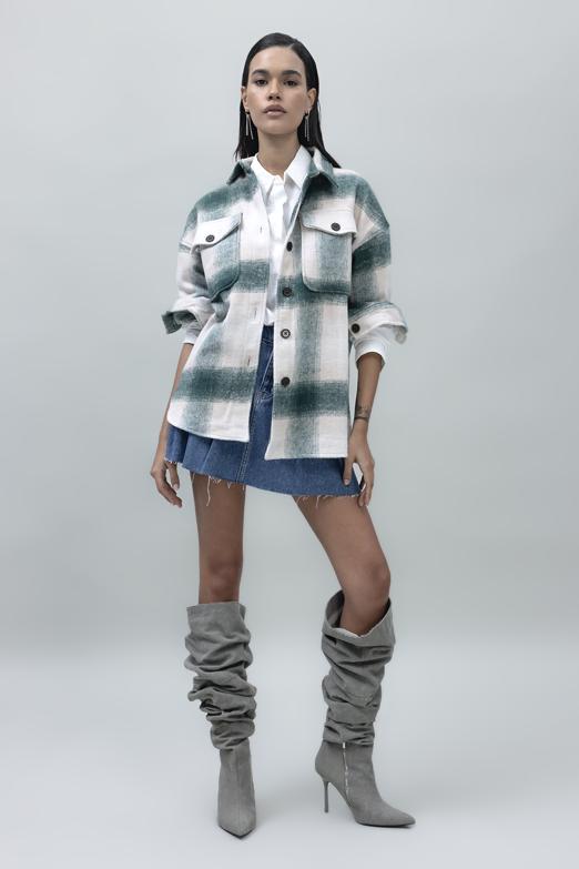 Bayan Yeşil Ekoseli Gömlek Ceket - BSL