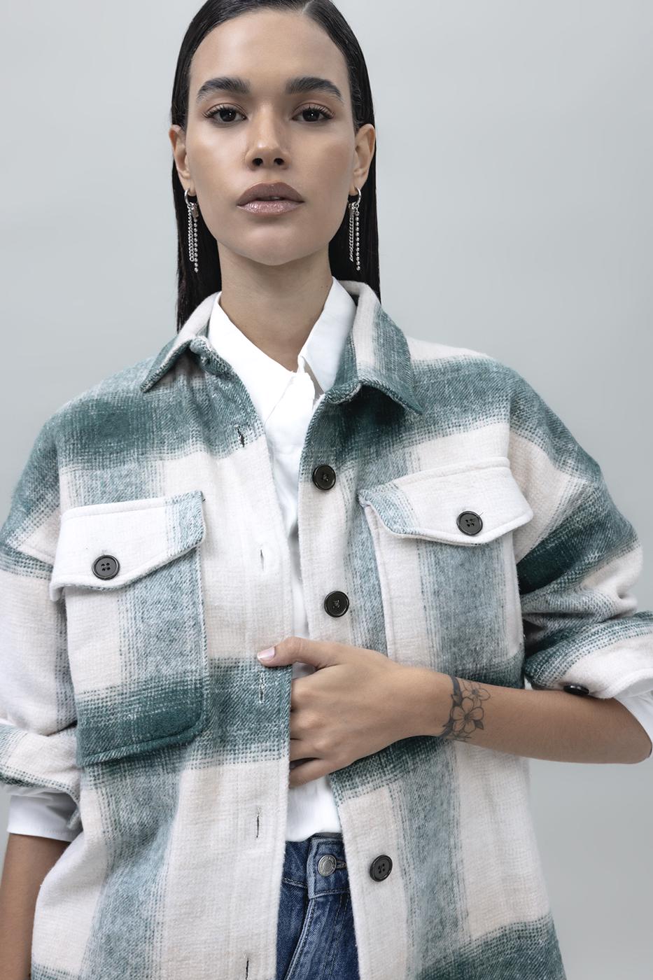 Bayan Yeşil Ekoseli Gömlek Ceket