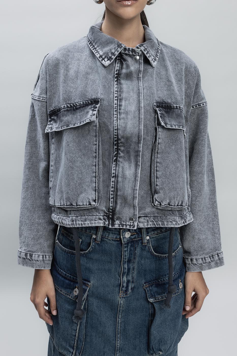 Bayan Antrasit Yarasa Kollu Denim Mont