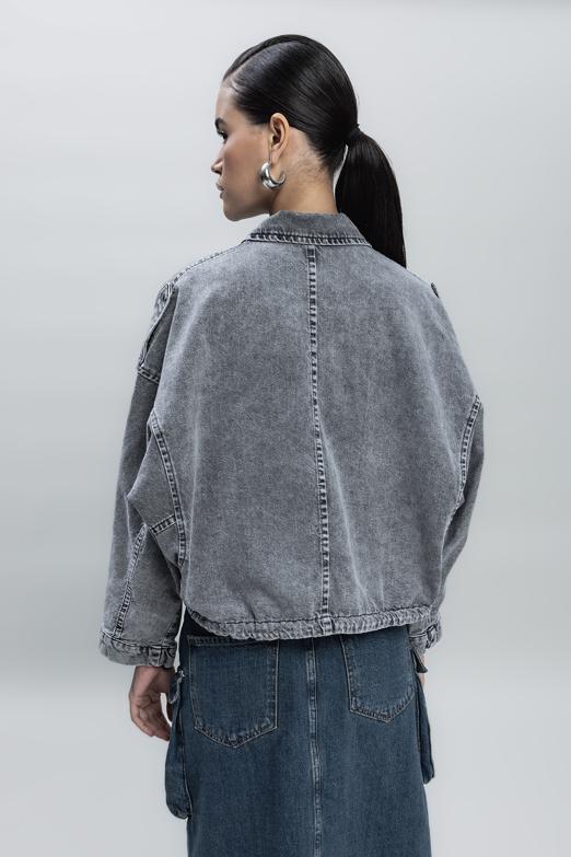 Bayan Antrasit Yarasa Kollu Denim Mont - BSL
