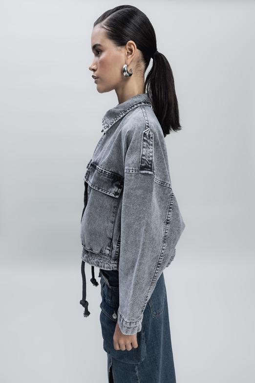 Bayan Antrasit Yarasa Kollu Denim Mont - BSL