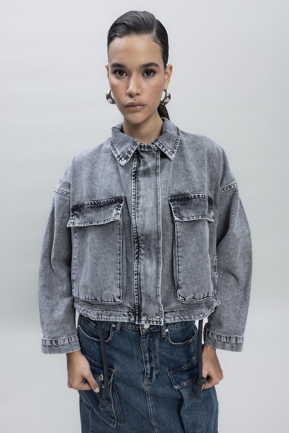 Bayan Antrasit Yarasa Kollu Denim Mont