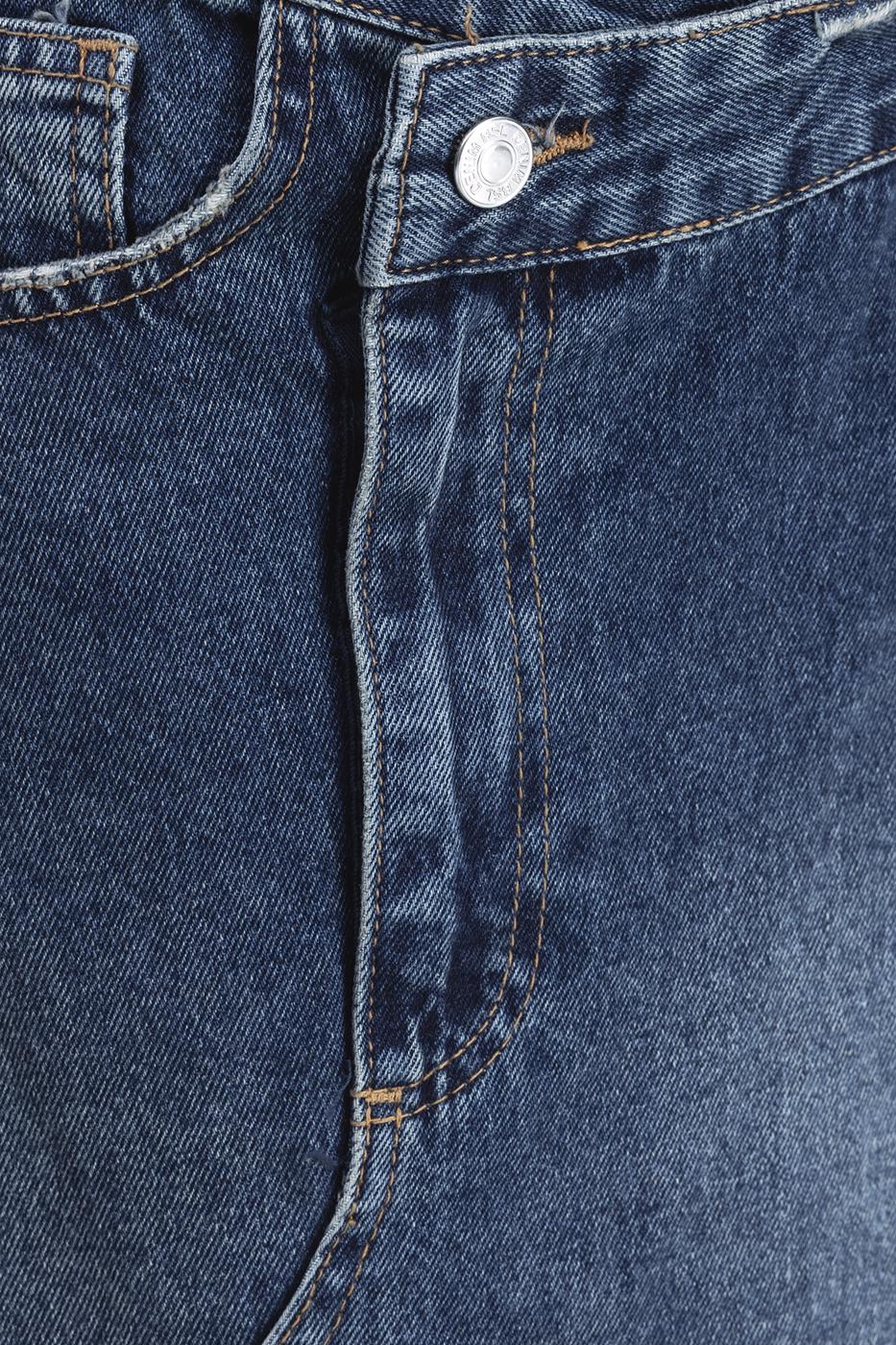 Bayan Mavi Asimetrik Kemerli Denim Etek