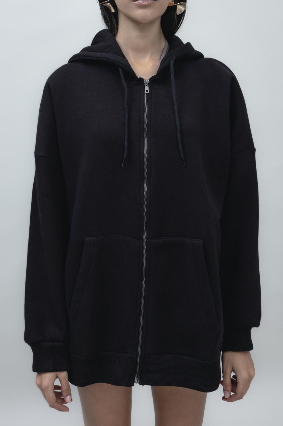 Bayan Siyah Şardonlu Kapüşonlu Sweatshirt