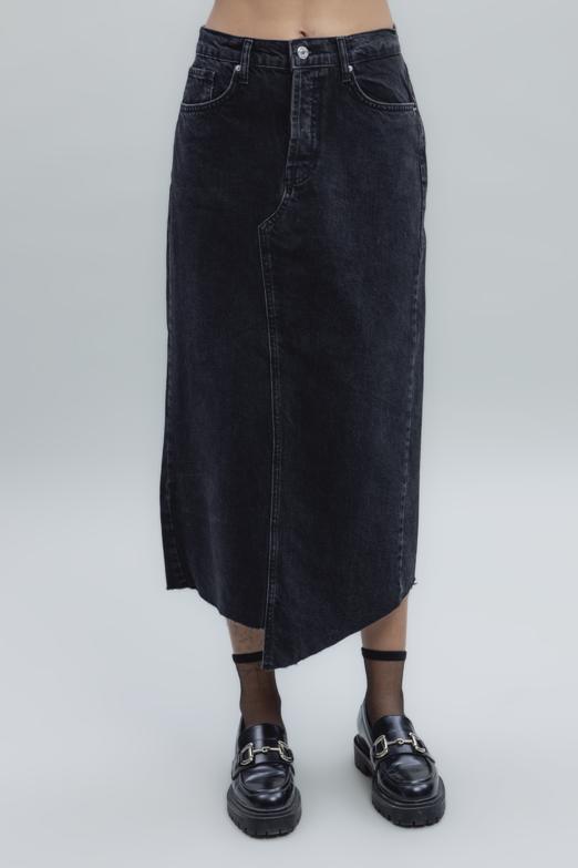 Bayan Siyah Düşük Bel Midi Denim Etek - BSL