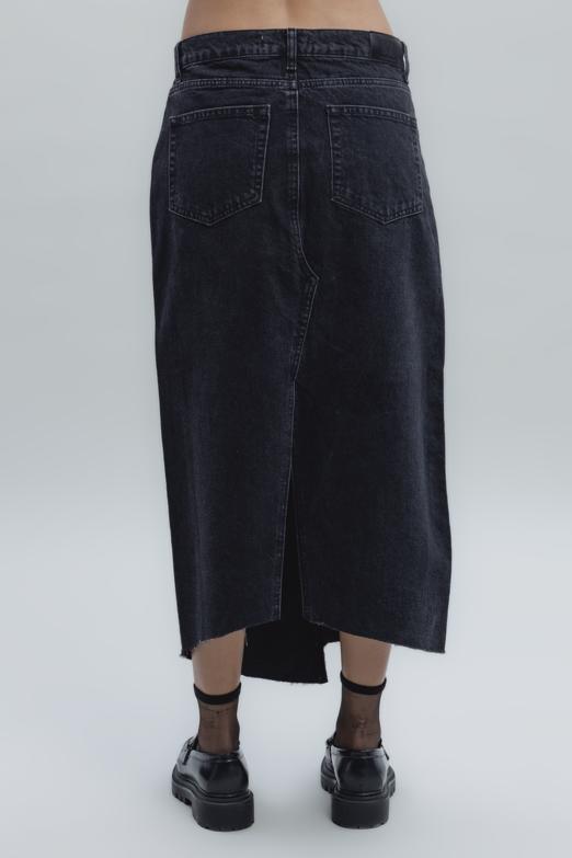 Bayan Siyah Düşük Bel Midi Denim Etek - BSL