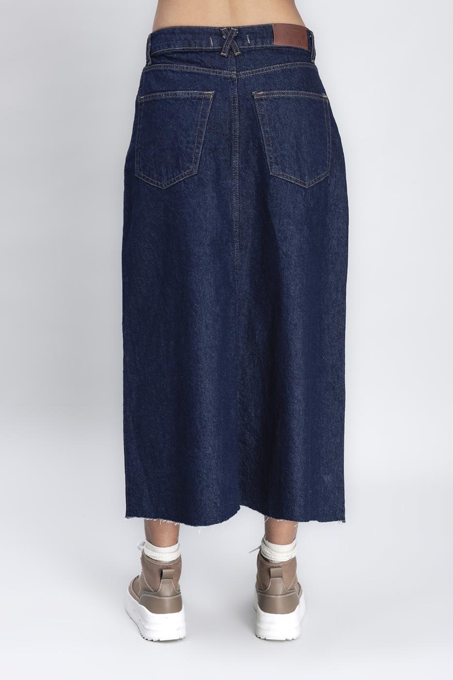 Bayan Lacivert Yırtmaçlı Denim Etek