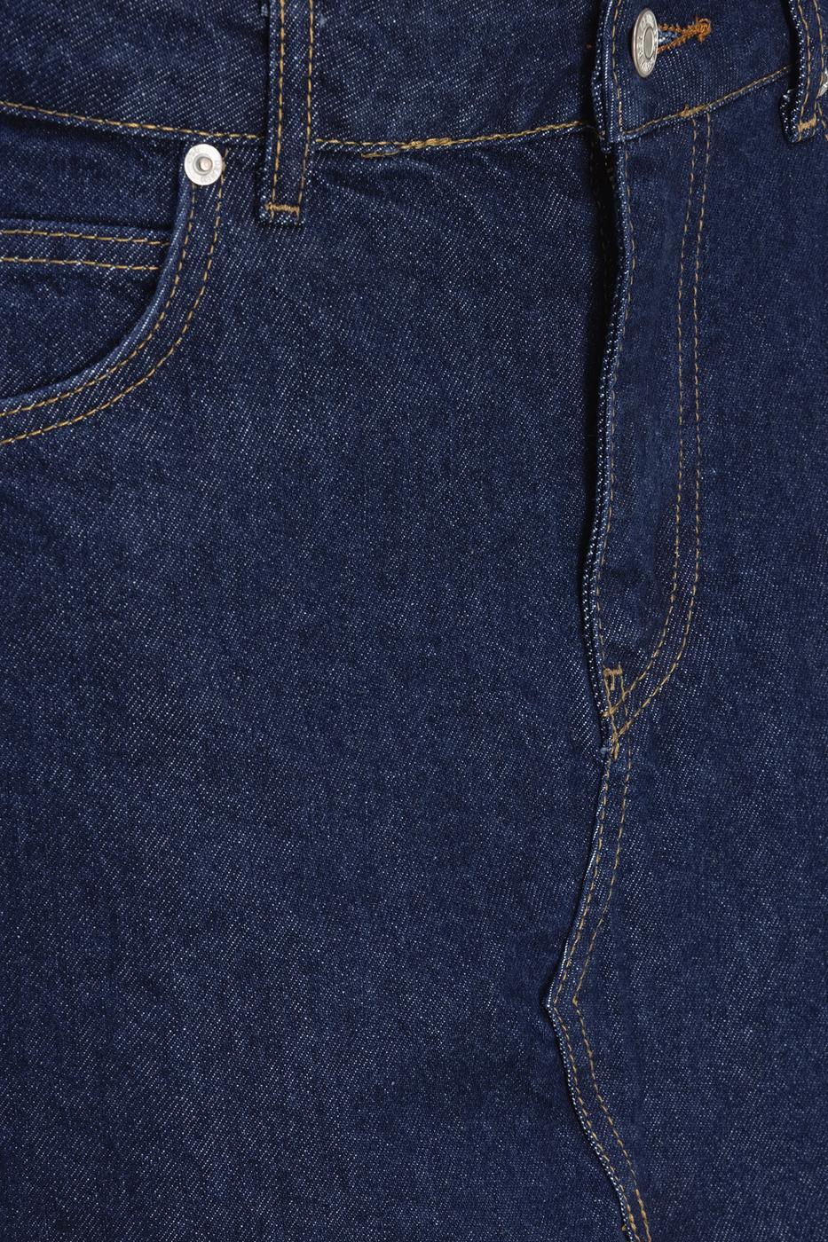 Bayan Lacivert Yırtmaçlı Denim Etek