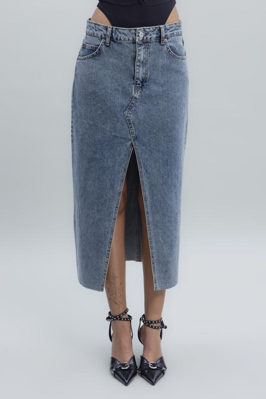 Bayan Mavi Yırtmaçlı Denim Etek - BSL