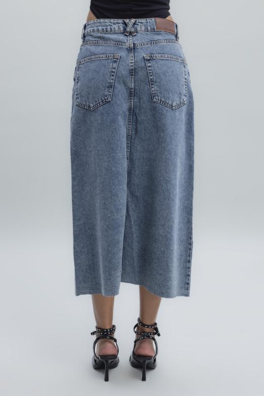 Bayan Mavi Yırtmaçlı Denim Etek - BSL