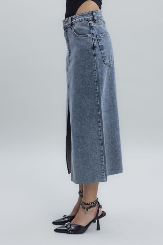 Bayan Mavi Yırtmaçlı Denim Etek - BSL