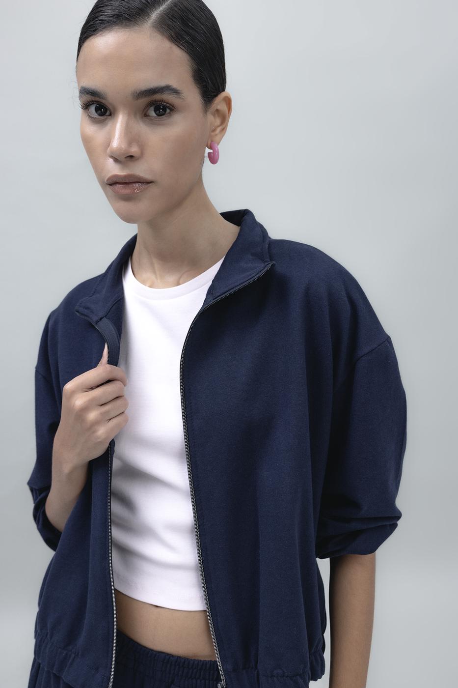 Bayan Lacivert Fermuarlı SweatShırt