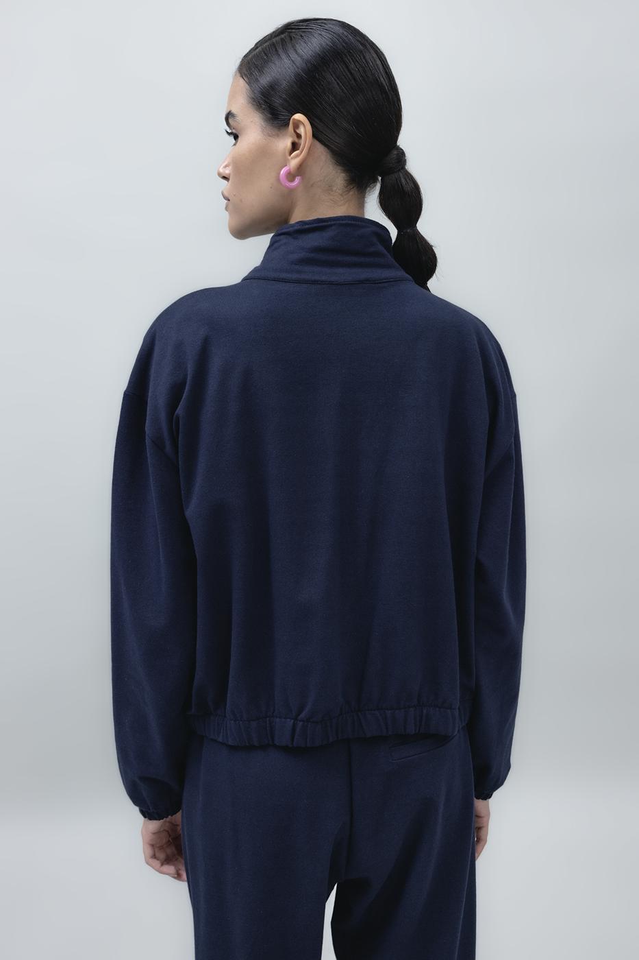 Bayan Lacivert Fermuarlı SweatShırt