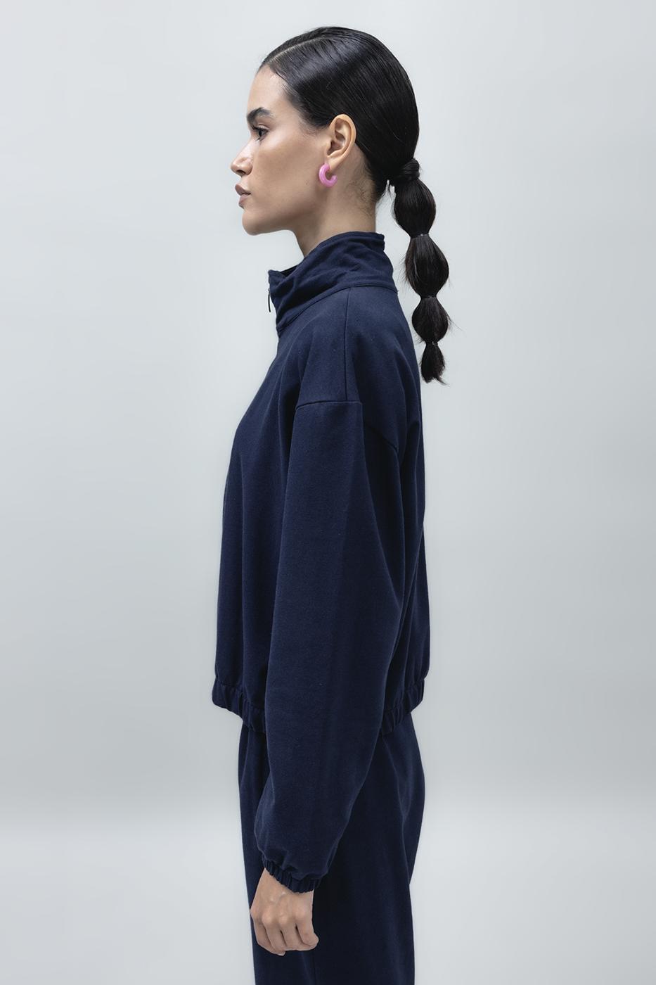 Bayan Lacivert Fermuarlı SweatShırt