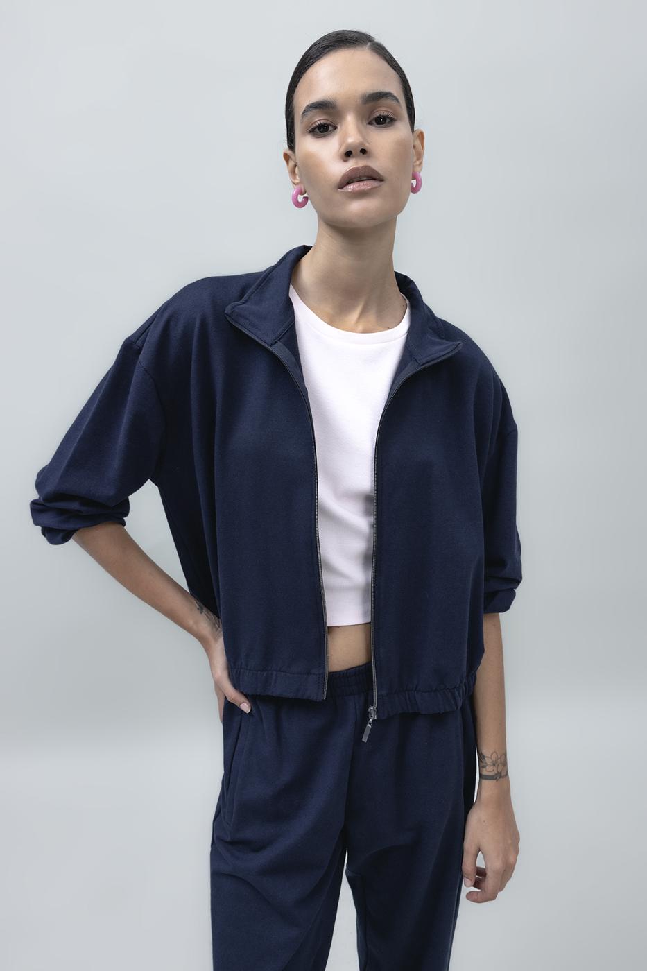 Bayan Lacivert Fermuarlı SweatShırt