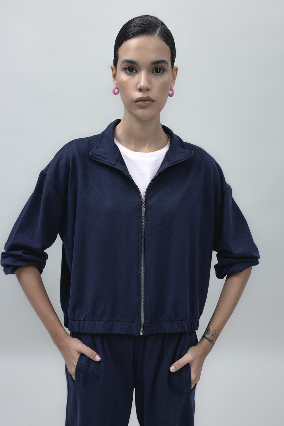 Bayan Lacivert Fermuarlı SweatShırt