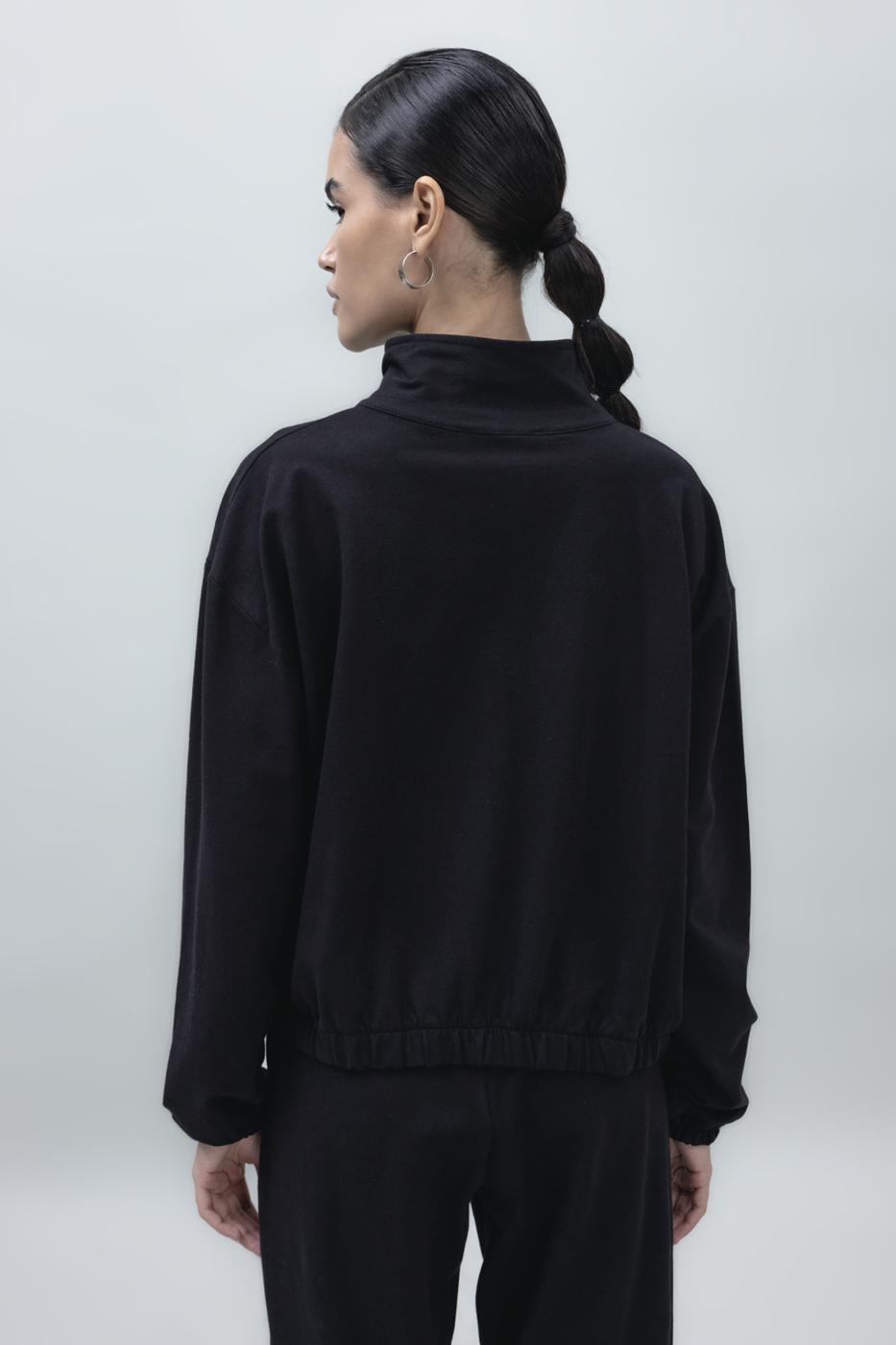Bayan Siyah Fermuarlı SweatShırt