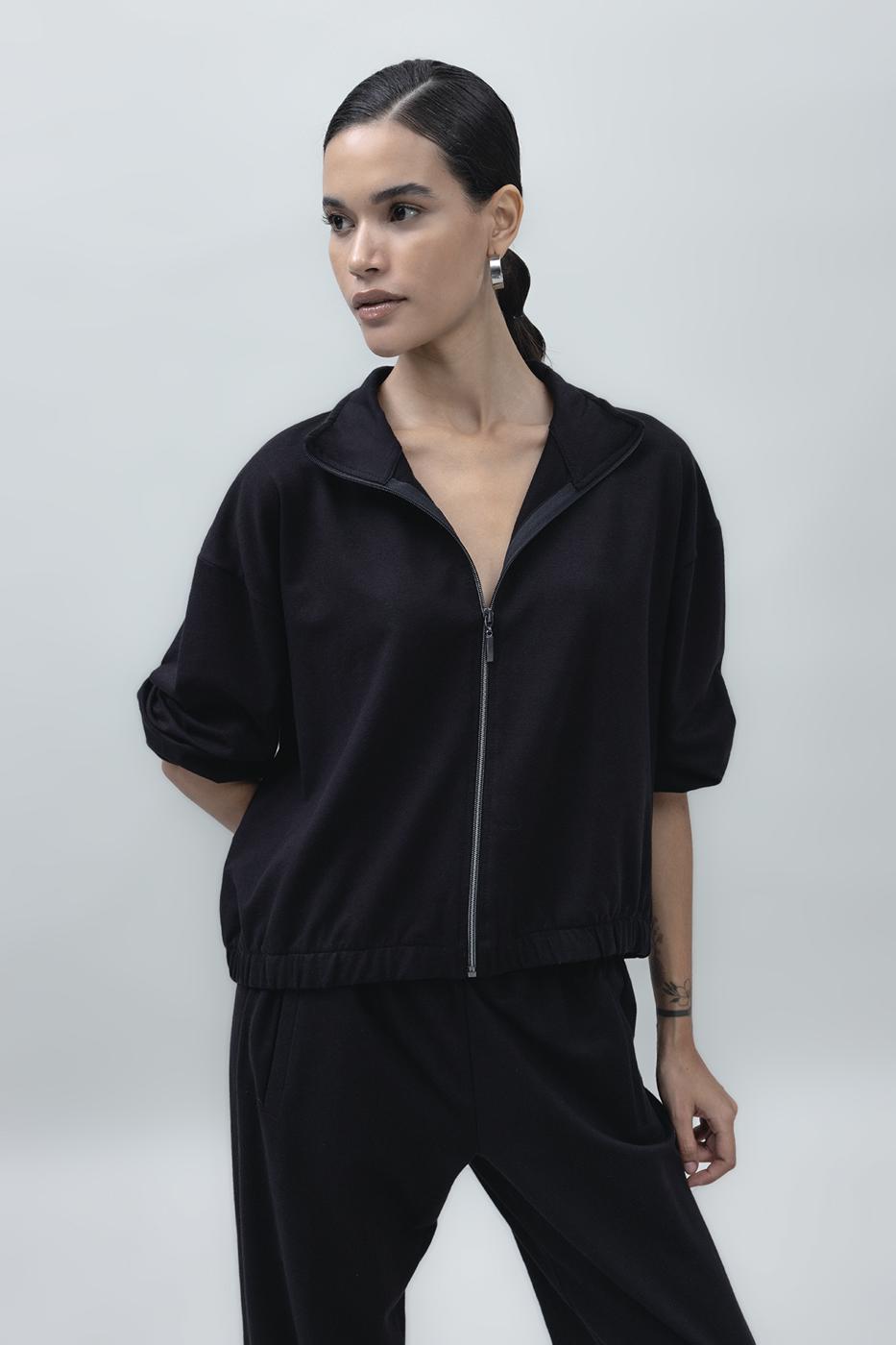 Bayan Siyah Fermuarlı SweatShırt